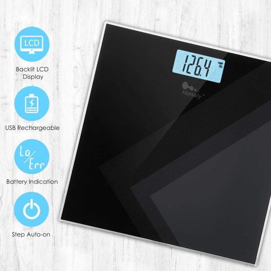 Himaly Digital Body Weight Bathroom Scales High Precision Weighing Scale USB Rechargeable, 180kg / 400lb / 28stone, Backlight Display, Slim Design - Elegant Black+Grey - Image 3