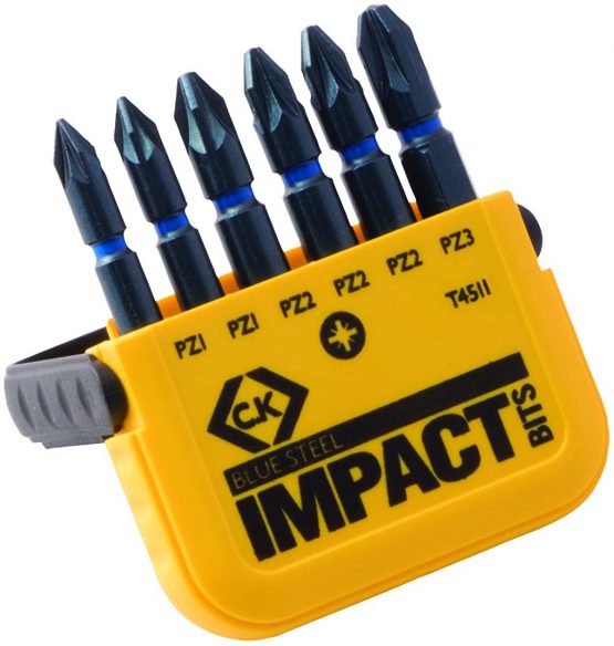 C.K T4511 Blue Steel PZ Impact Screwdriver Bit, Black, Set of 6 Pieces