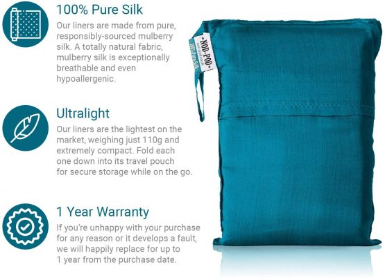Nod-Pod 100% Pure Silk  Sleeping Bag Liner - Ultralight just 110 grams - 210 x 85cm - Image 3
