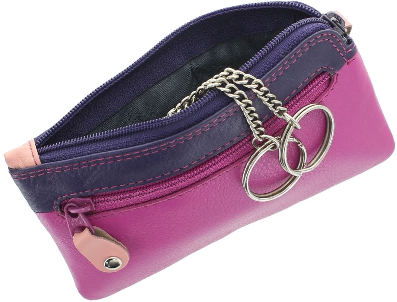 Visconti Rainbow Collection Geno Leather Coin Purse with Keyring RB69 Berry Multi - Image 2