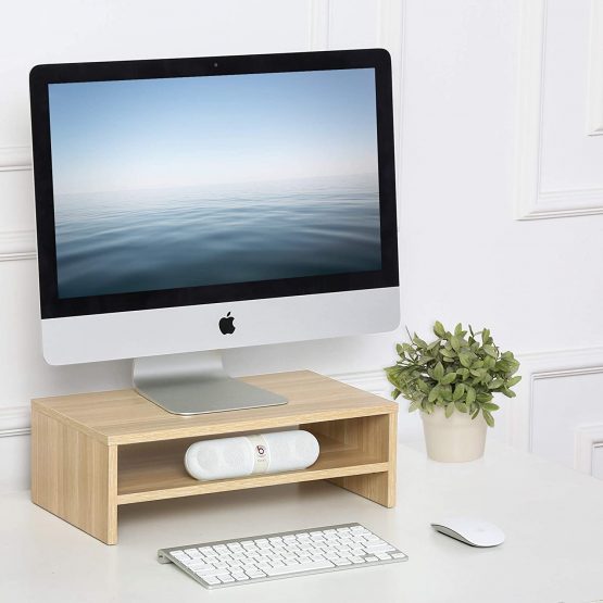 FITUEYES Monitor Stand Wood PC Laptop Computer Screen Riser,2 Tiers Monitor Printer Riser for Desks for Home & Office 42.5x23.5x14cm,Max Load:25 kg Yellow DT204201WO - Image 2