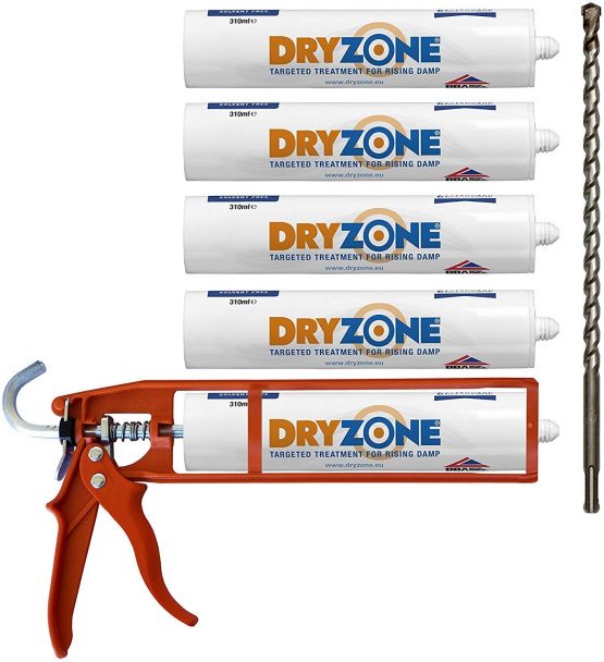 Dryzone Damp Proofing Kit Damp Proofing Cream + Cox Mastic Gun + Dryzone Drill Bit (Rising Damp Treatment) (Pack of 5)