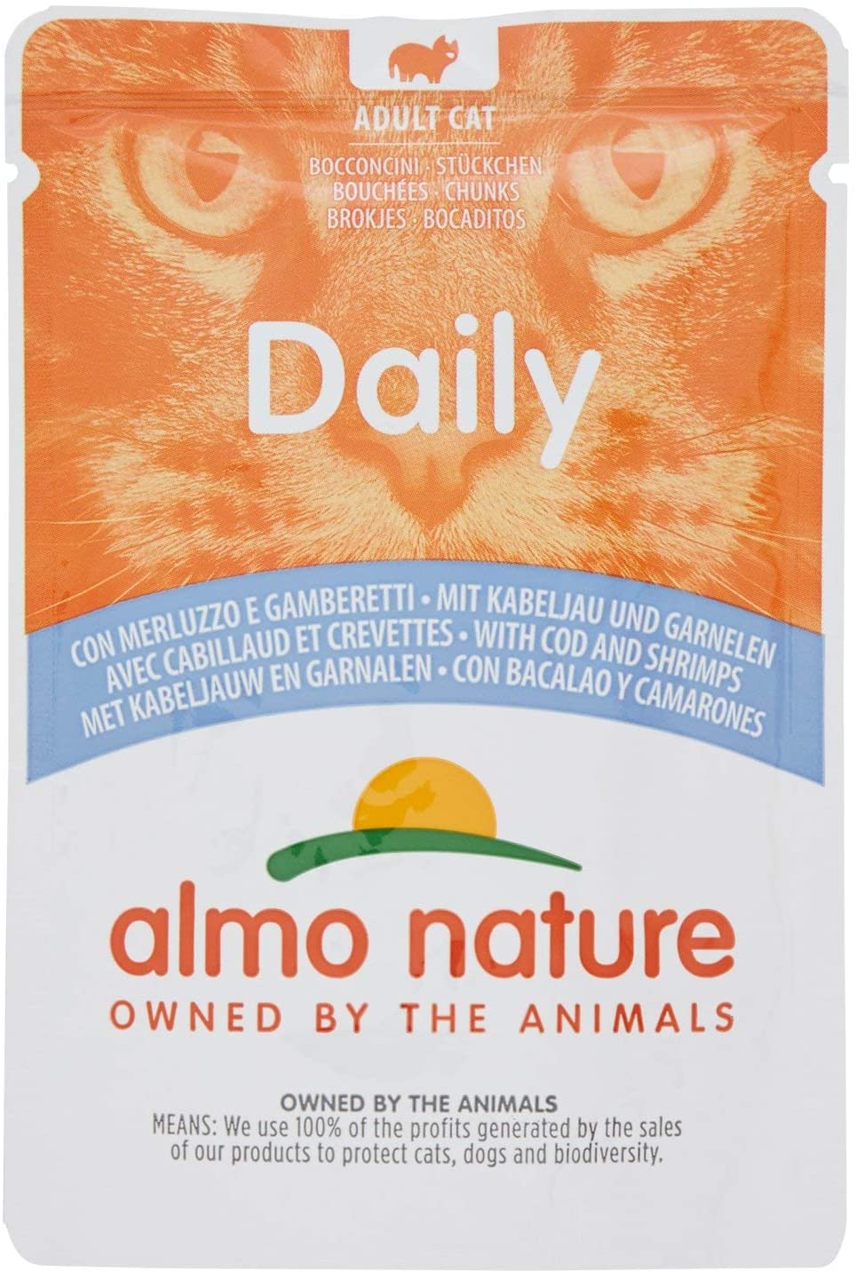 Almo Nature Daily - Wet Cat Food for Adult Cats - Cod and Shrimps - 70 g, Pack of 30, transparent, 70 g (Pack of 30)