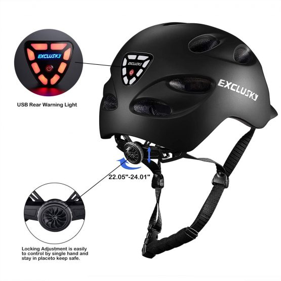 Exclusky Adult Bike Helmet with Rechargeable USB Safety Light for Urban Commuter CE Certified - Image 2