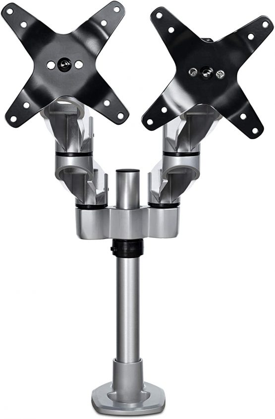 StarTech Desk Mount Dual Monitor Arm – Premium Articulating Multi-Monitor Desktop VESA Mount up to 27” Displays – Adjustable Height/Rotating/Swivel/Tilt - Desk Clamp/Grommet - Silver (ARMDUALPS)
