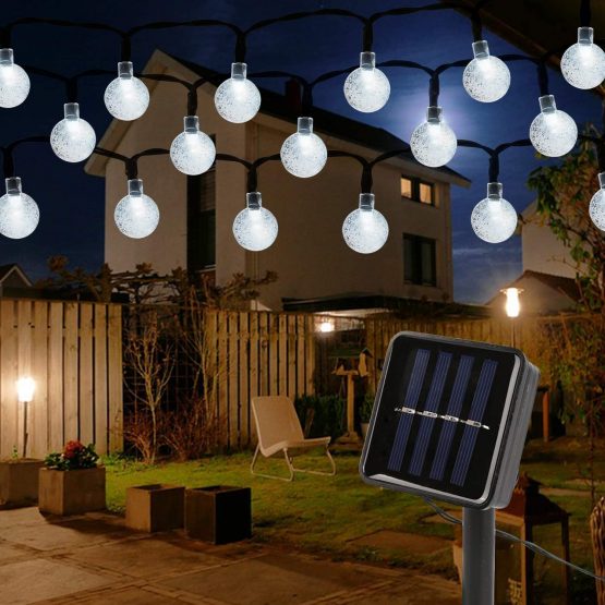 Mitening Solar String Lights Garden, 7M 50 LED Outdoor Waterproof Crystal Ball Fairy Lights 8 Modes Solar Powered Globe Lights for Garden Patio Yard Home Wedding Festival Party [Energy Class A+++]