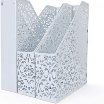 EasyPAG Desktop Metal Magazine File Holder Office Desk Tidy Folder Organiser Filing Rack,Pack of 3,White