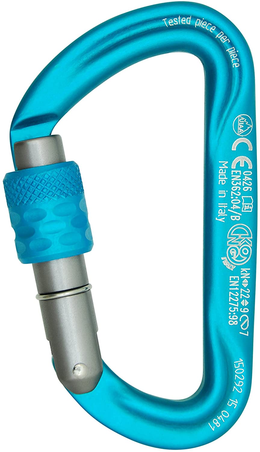 KONG Carabiner Argon S, turquoise/grey/turquoise, screw connection, Turchese/Grigio/Turchese, 9.3 cm
