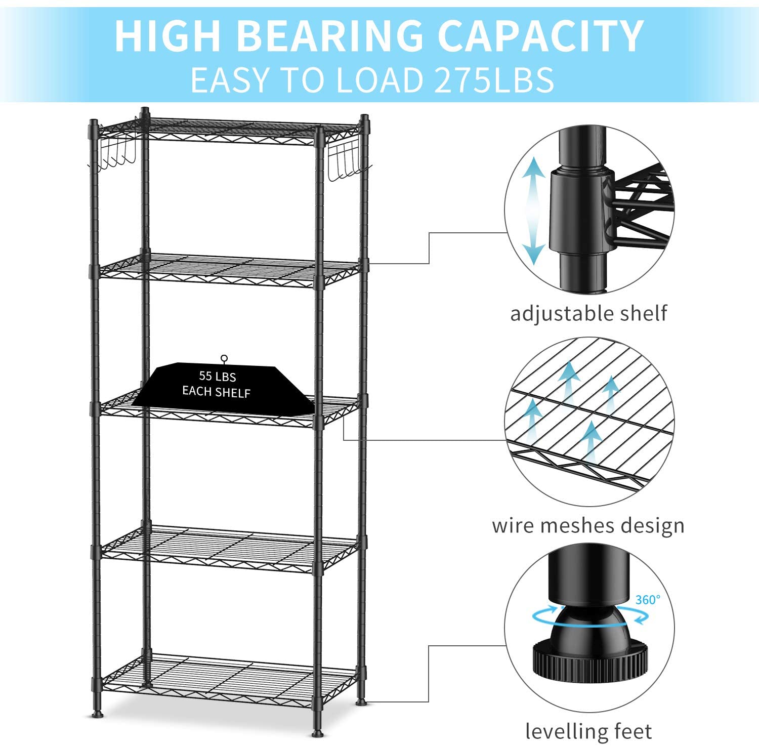 alvorog 5 Tier Shelving Units for Storage, Multipurpose Storage Shelves ...