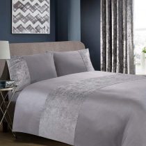 Hachette Lancaster Crushed Velvet Duvet Cover Bedding Bed Set with Pillowcases (Grey Silver, Super King)