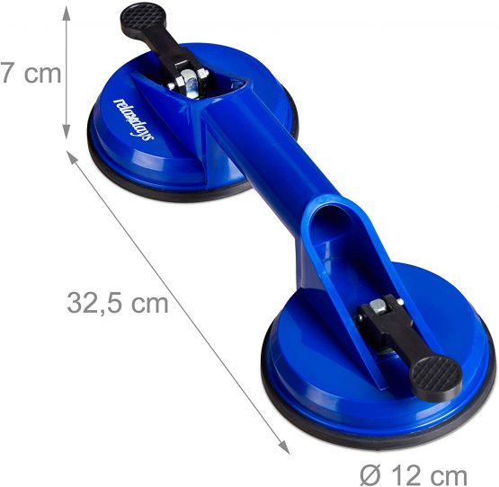 Relaxdays 10029466, Blue Double Suction Cups Set of 2, Heavy Duty Glass Lifting, Vacuum Pads, Transport Handle, 80 kg, Ø 12 cm, Pack of 2 - Image 4