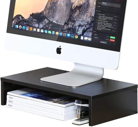 FITUEYES Wood Monitor Stand PC Laptop Computer Screen Riser, Monitor Printer Riser for Desks 42.5x23.5x10cm,Max Load:20 kg,Black DT104201WB