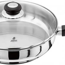 Judge Vista JJ24A Stainless Steel Large Saute Pan with Helper Handle 28cm, Shatterproof Vented Glass Lid, Induction Ready, Oven Safe, 25 Year Guarantee