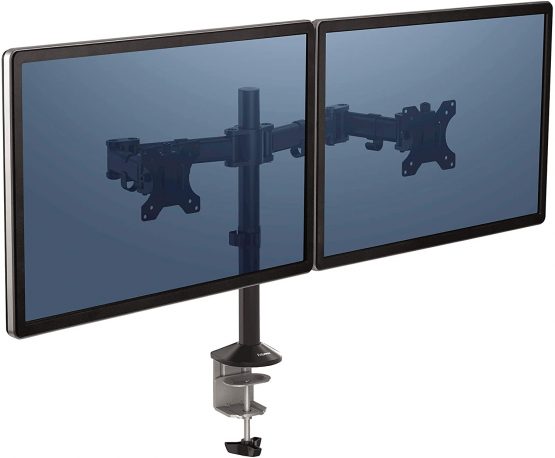 Fellowes Reflex Series Dual Monitor Arm - Ergonomic VESA Compliant Adjustable Stand with Tilt, Swivel, Rotation Functions - Cable Management System, Max Monitor Size 27", Max Weight 8KG - Black - Image 2
