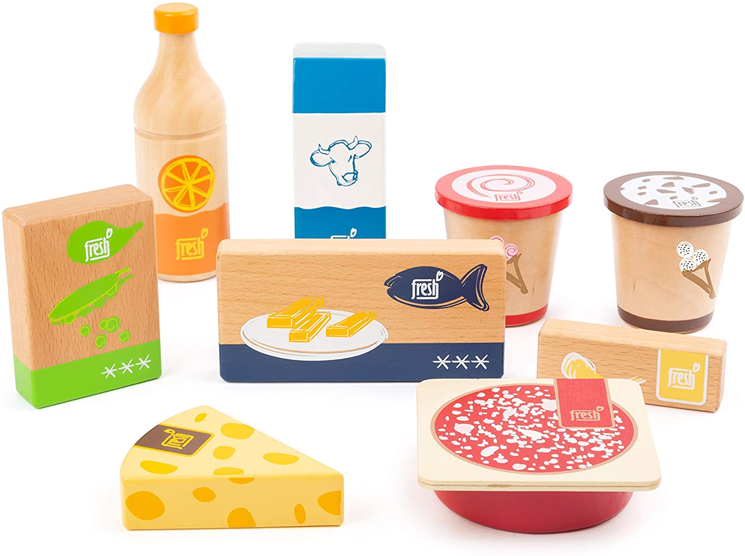 Small Foot 11441 Frozen and Chilled Food Set fresh, made of wood, accessories for play stores & kitchens, 9 pcs