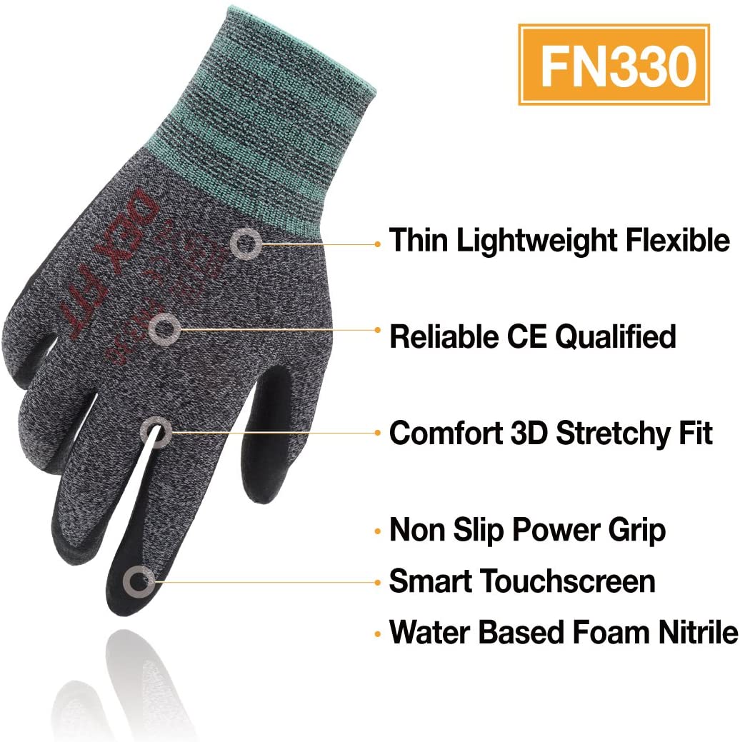 DEX FIT Work Gloves FN330, 3D Comfort Stretch Fit, Power Grip, Durable Foam Nitrile Coated, Smart Touch, Thin & Lightweight - Image 2