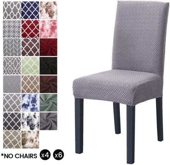 Dining Chair Covers, Modern Elastic Stretch Chair Cover Removable Washable Seats Slipcovers Parsons Dining Chair Cover for Hotel, Restaurant, Wedding Decor, Kitchen (Pack of 6, Silver grey)