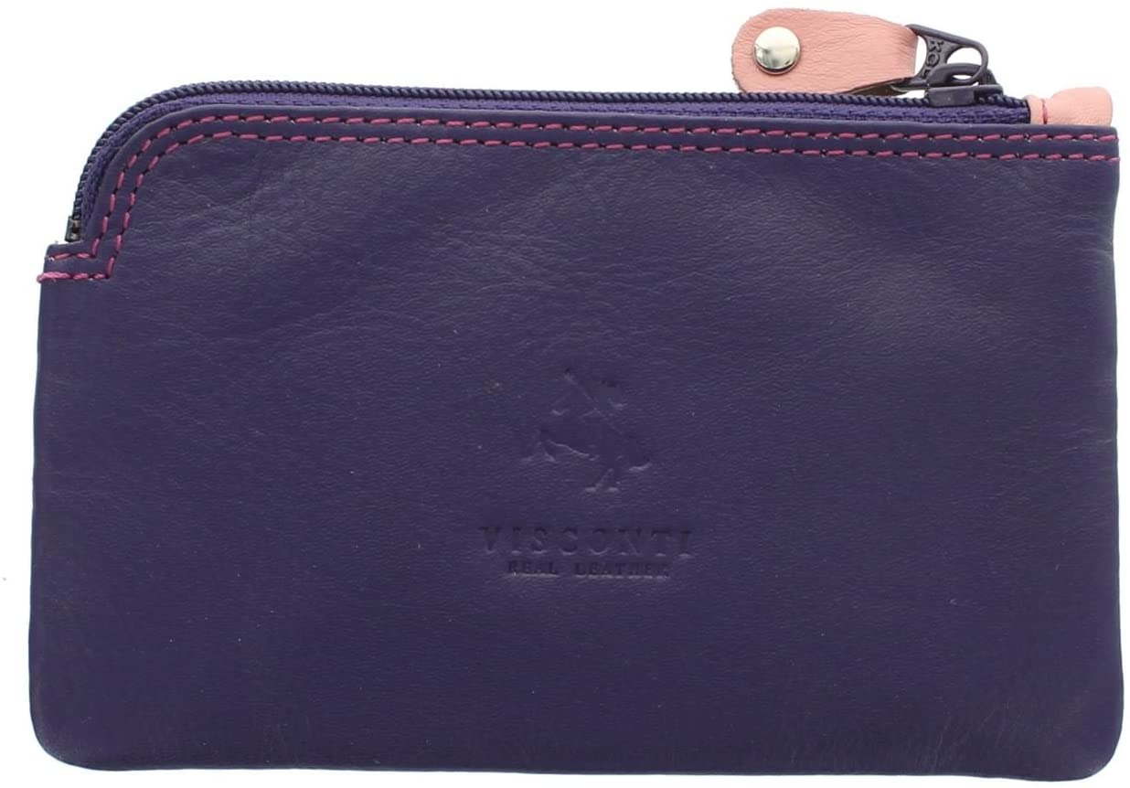 Visconti Rainbow Collection Geno Leather Coin Purse with Keyring RB69 Berry Multi - Image 3