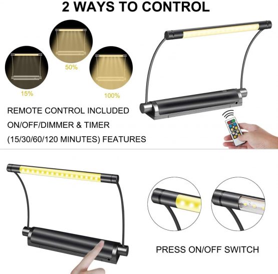 HONWELL Picture Light Wireless Display Lights Battery Powered LED Wall Light Remote Control Uplight, Rotatable Light Heads with Timer Dimmer, Art Lights for Painting Frame Dartboard Artwork-Black - Image 4