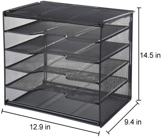 Samstar Paper Letter Tray, Mesh Desk File Organiser with 5 Tier Shelf and Sorter, Black - Image 2