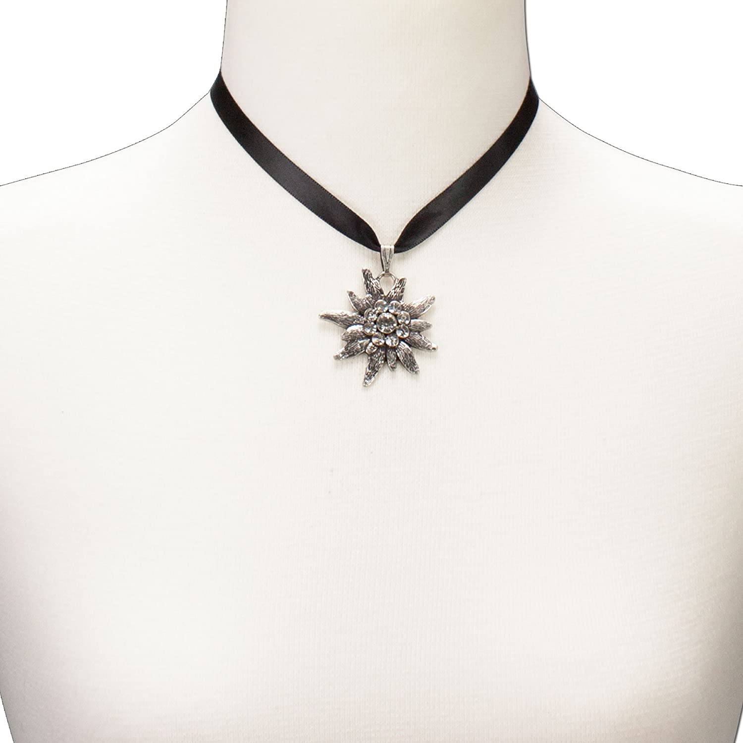 Satin Cord Necklace Costume Jewellery with Rhinestones Edelweiß Traditional Garbs Jewelry Wholesale (Black) *, Satin Chain - Image 3