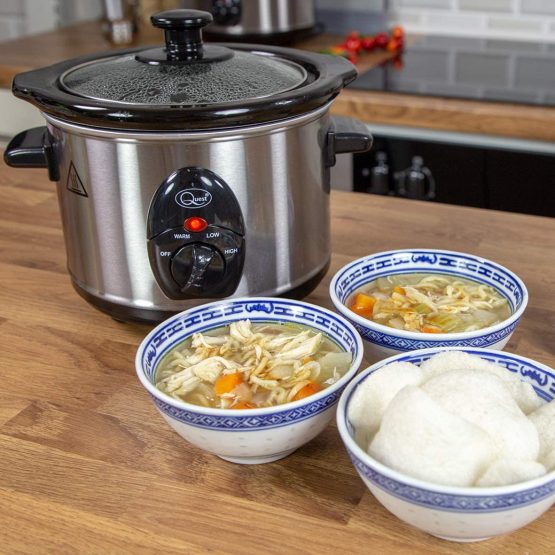 Quest 35260 Slow Cooker / 1.5 Litres / Compact Stainless Steel / 120W / 3 Temperature Settings / Transparent Toughened Glass Lid / Dishwasher Safe - Image 3