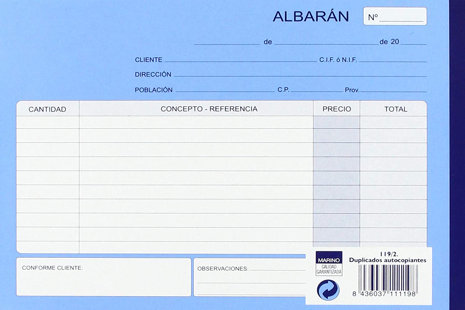 Marino 132873 Albarán 1/4 Landscape Format/Carbonless Duplicate 119/2 Check Book, 210 x 150 mm - Image 2
