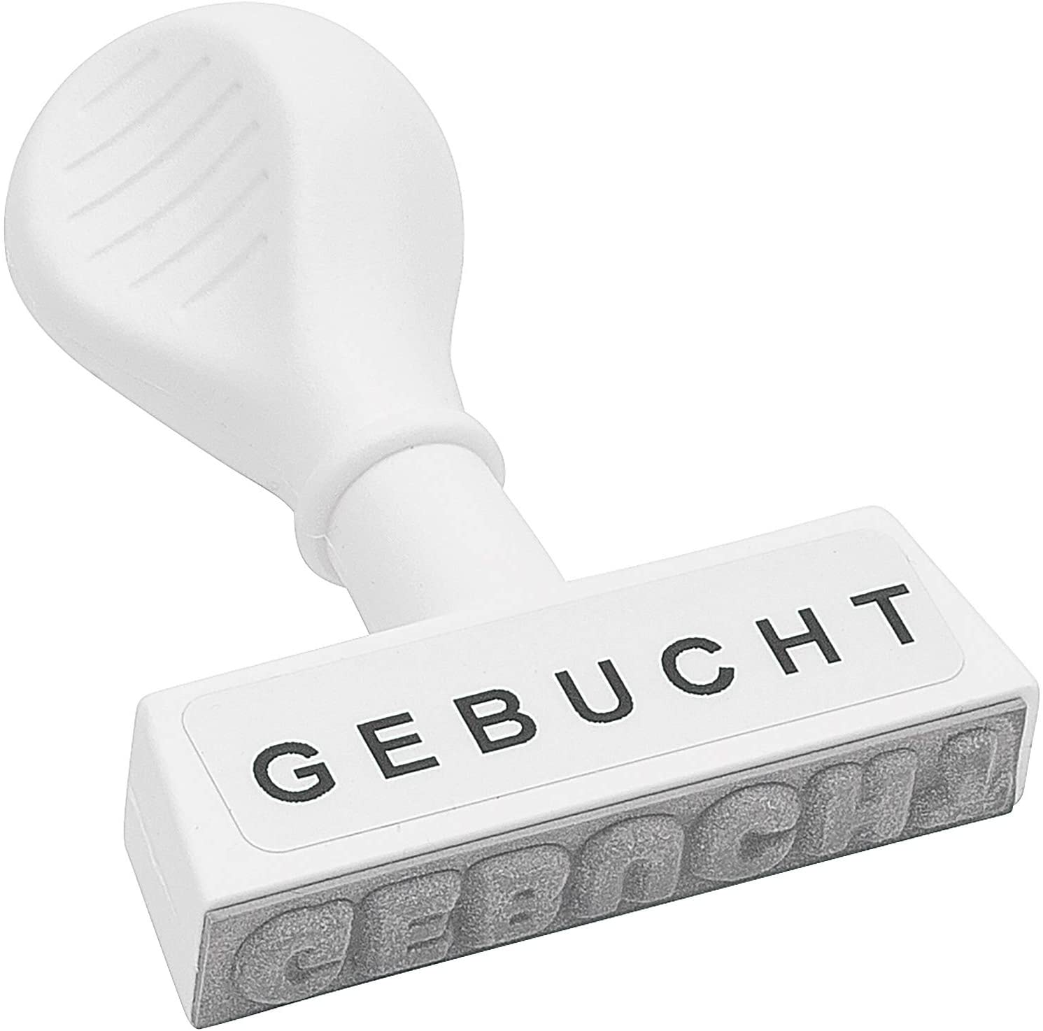 Wedo 19312 Stock Text Stamp Booked Plastic Imprint Width 45 mm Font Height 5 mm Ergonomic Handle White, 8 cm x 6 cm