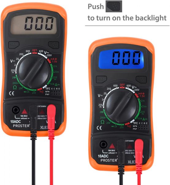 Digital Multimeter Portable Voltmeter Ammeter Ohmmeter with Test Leads Battery Mini Multi Tester Meter DMM with Backlight LCD for DC AC Voltage DC Current Resistance Diodes Transistor Audible Continuity - Image 3