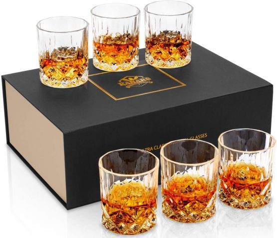 KANARS 6-Piece Whiskey Glasses Set, No-Lead Crystal Whisky Glass 300 ml for Cognac, Martini, Bourbon, Cocktail, Tequila, Unique Stylish Gift Box
