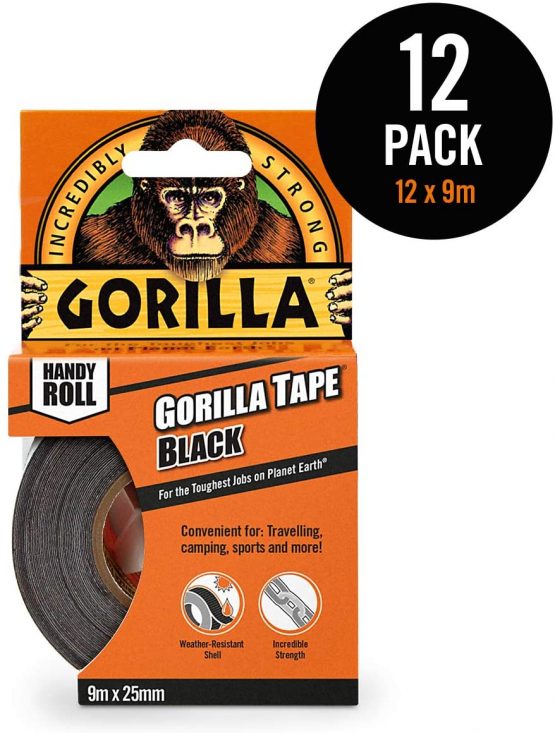Gorilla Tape Handy Roll Black 25mm x 9m (Pack of 12)