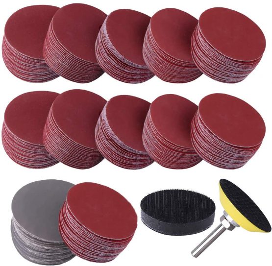 Dandelionsky 300 Pcs Sanding Discs Pads, 50mm/2Inch Hook and Loop Pads with 1/4" Shank Backing Pad & Foam Buffering Pad 80/180/240/320/400/600/800/1000/2000/3000 Grits
