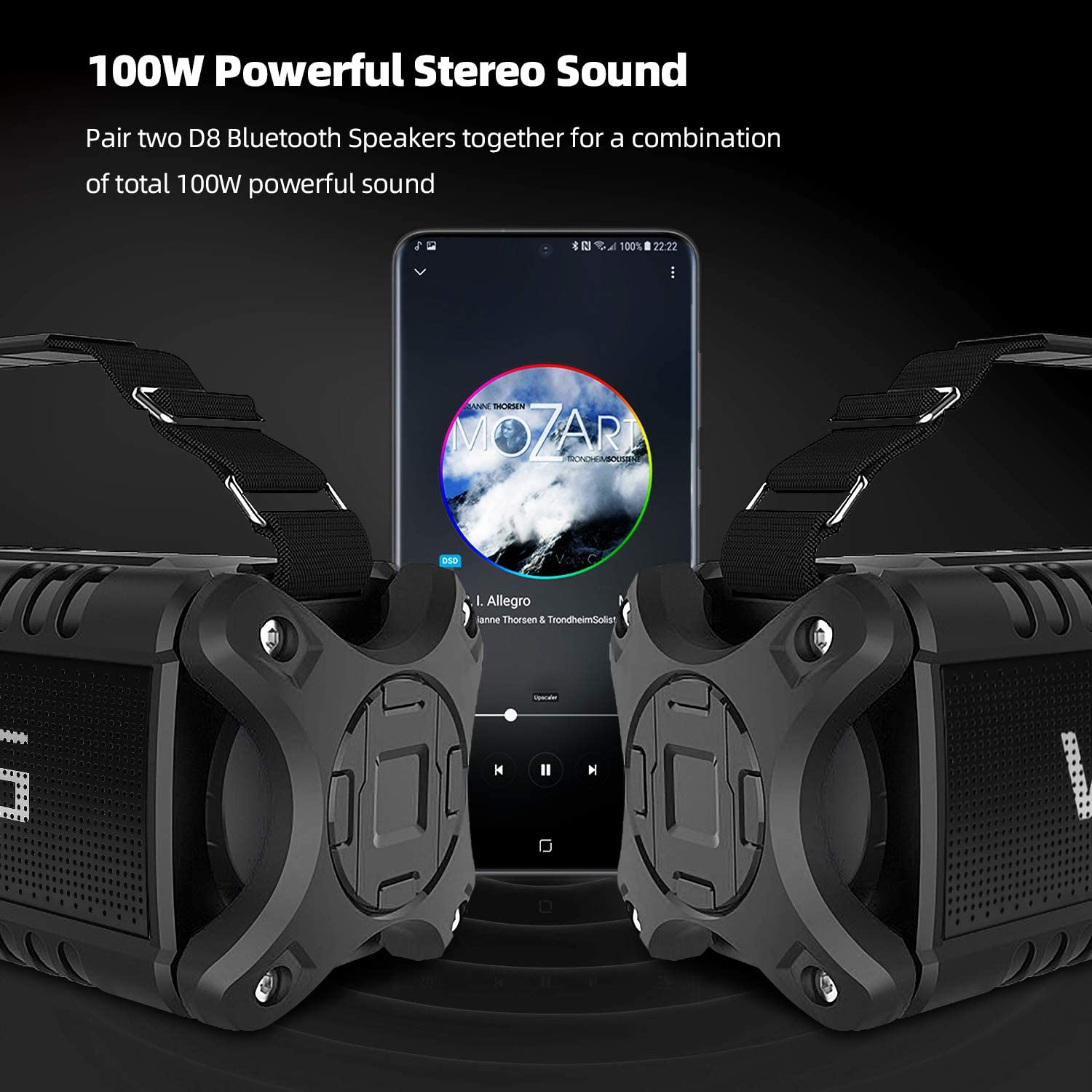 W-KING 90W Max Bluetooth Speaker, IPX6 Waterproof Portable Speakers Wireless Bluetooth - Image 4