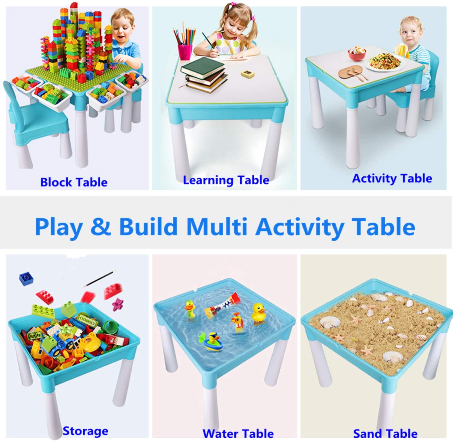 Building Block Table Burgkidz 5-in-1 Kids Activity Table With Chair ...