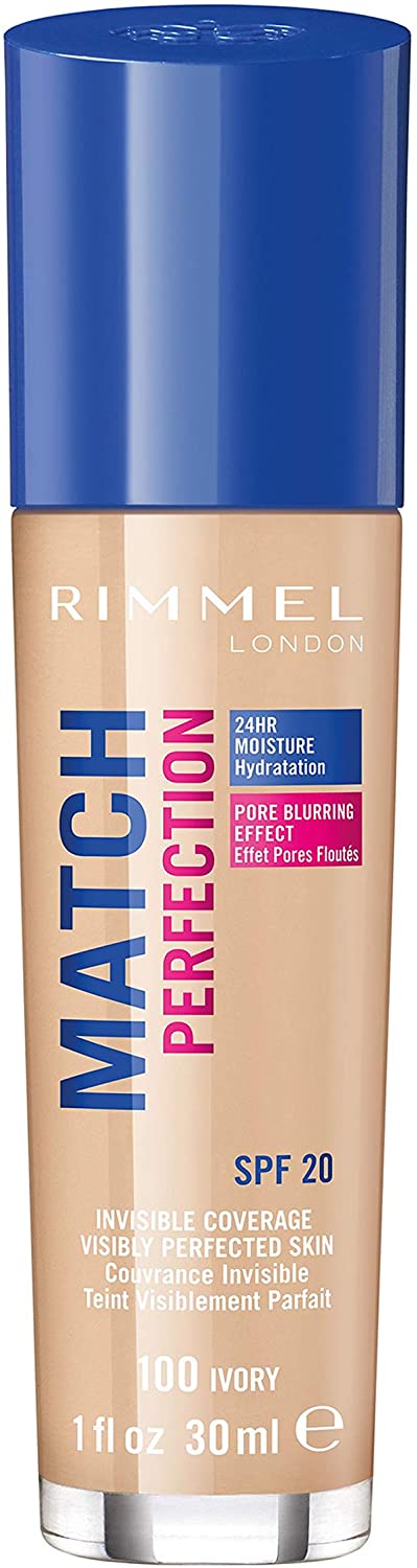 Rimmel London Match Perfection Foundation SPF20, 100 Ivory, 30 ml (Pack of 1) - Image 2