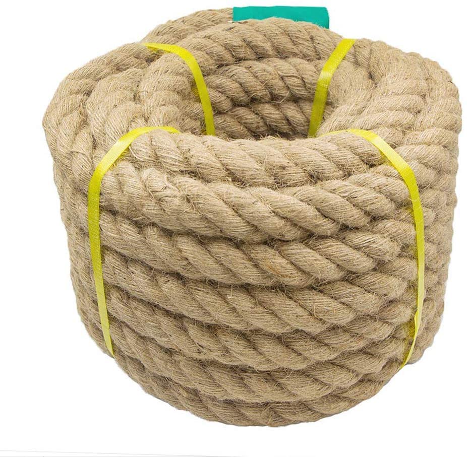 Aoneky Jute Rope, 14/16/20/25/30/40/50mm Heavy Duty Twisted Natural Hemp Rope for Garden Tug of war, Nautical
