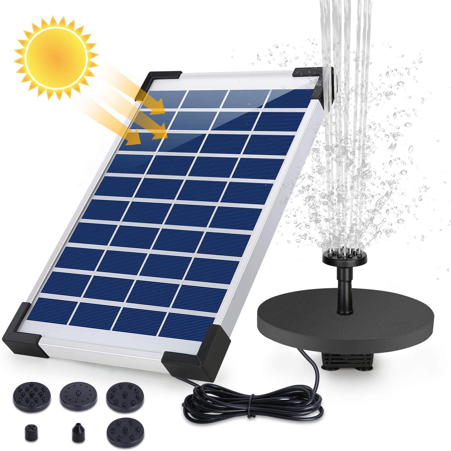 AISITIN 5.5W Solar Fountain Pump Backup Solar Floating Water Fountain Pump,10 Forms of Water Spray for Bird Bath Fish Tank, Pond Garden
