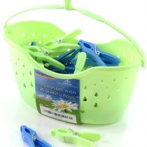 HANGERWORLD Plastic Peg Basket 36 Green Blue Pegs Clothes Garment Laundry Washing Line.