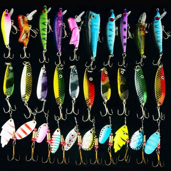 OROOTL Fishing Spoon Kit Metal Lures, 30pcs Colorful Metal Casting Fishing Spinner Baits Spoon Fishing Lures Sharp Treble Hooks Tackle Kit