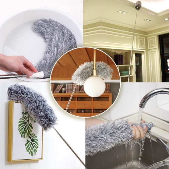 Feather Duster, Microfiber Duster with 30-100 Inch Telescoping Extension Pole, Detachable & Bendable Reusable Duster Washable Dusters for Cleaning Cobweb Ceiling Fan, Blind, Cars, Lights, Furniture. - Image 4