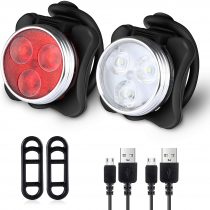 Defurhome Bike Light Set, Super Bright USB Rechargeable Bicycle Lights, 4 Brightness Modes Options Cycling Front Light & Rear Light, Waterproof Mountain Road Bike Lights(2 Cables, 4 Straps)