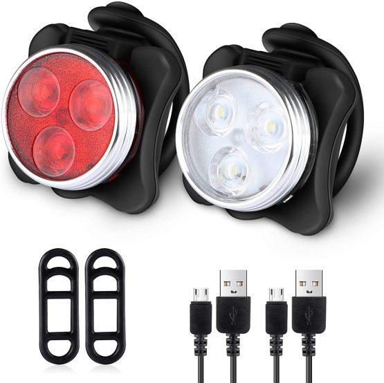 Defurhome Bike Light Set, Super Bright USB Rechargeable Bicycle Lights, 4 Brightness Modes Options Cycling Front Light & Rear Light, Waterproof Mountain Road Bike Lights(2 Cables, 4 Straps)