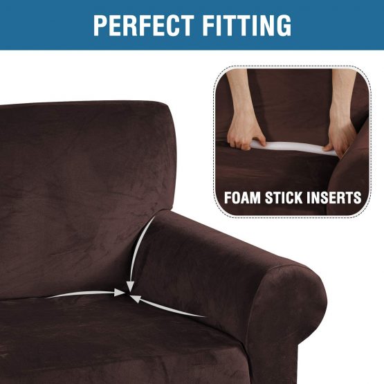 BellaHills Real Velvet Stretch Sofa Covers Couch Covers Sofa Slipcovers Furniture Protector for Sofas | Form Fitted with Elastic Bottom, Ultra Thick Soft Non Slip Covers (1 Seater, Brown) - Image 2