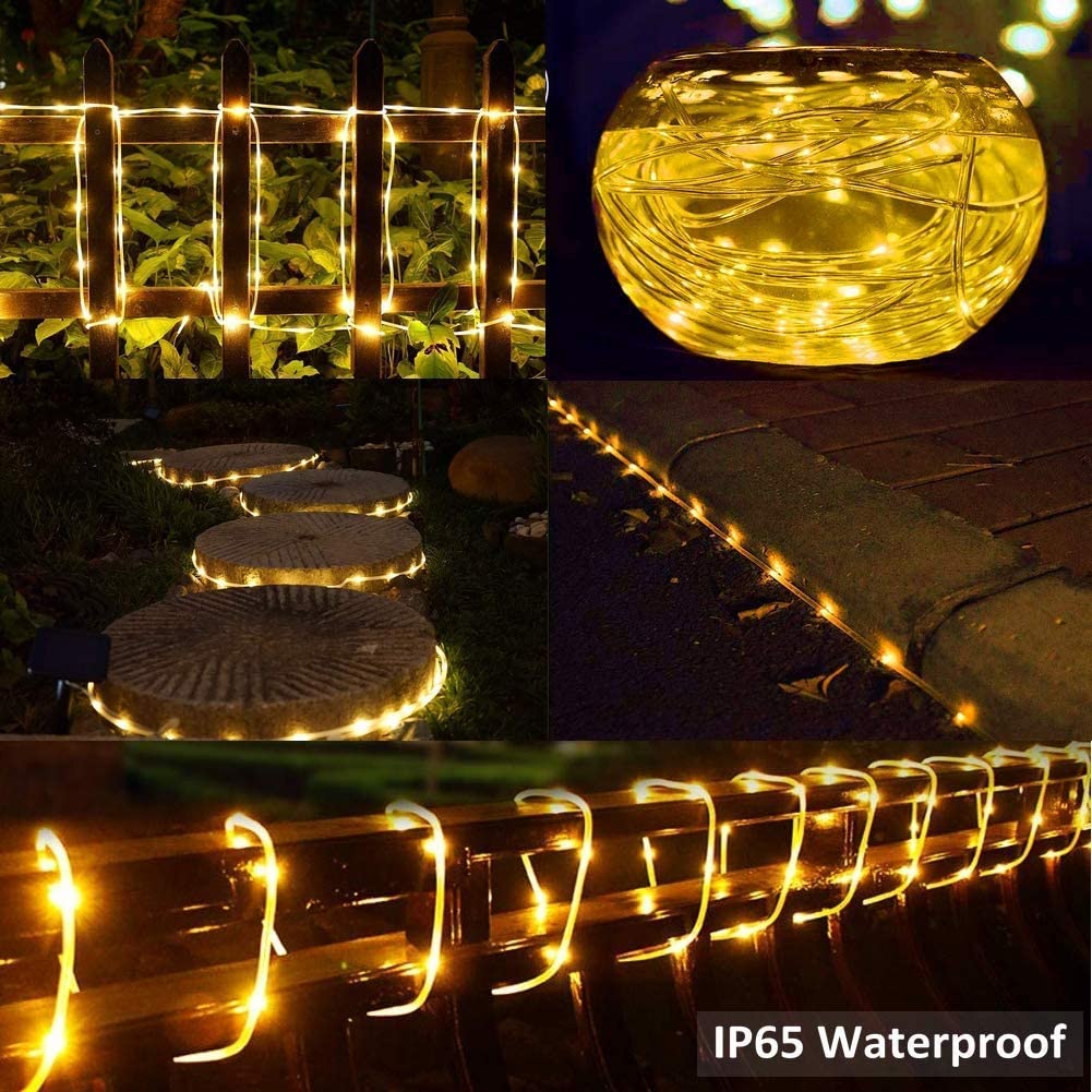 100LED Rope Lights Outdoor,KINGCOO Waterproof 39FT 8Mode Solar Powered Tube Strip Light Copper Wire Fairy String Lights for Garden Yard Party Wedding Christmas Decoration(Warm White) - Image 3