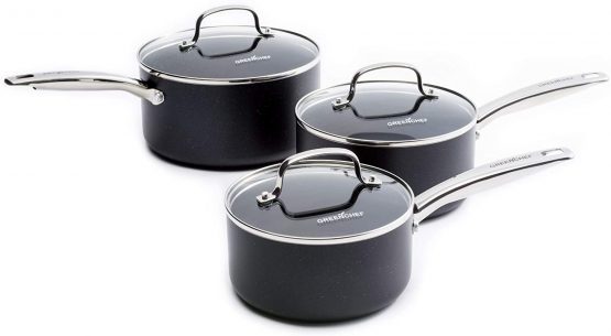 GreenChef Saucepan Set, Non Stick Aluminum Cookware - Induction & Oven Safe Pots - 16/18/20 cm