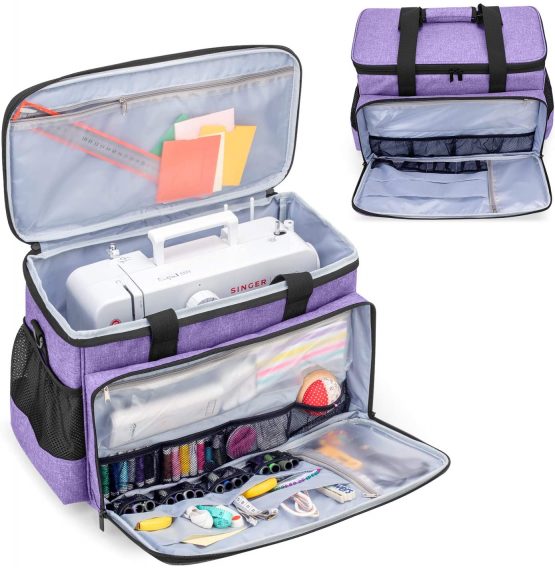 Yarwo Sewing Machine Carrying Case with Bottom Wooden Board, Universal Sewing Machine Bag Compatible with Most Major Sewing Machine and Accessories, Purple - Image 2