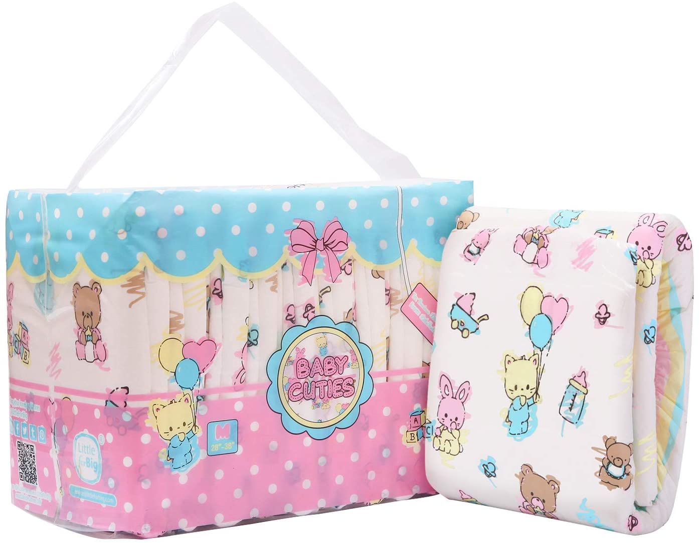LittleForBig 5500-5800 ml Adult Printed Diaper 10 Pieces - Baby Cuties (M), Pink