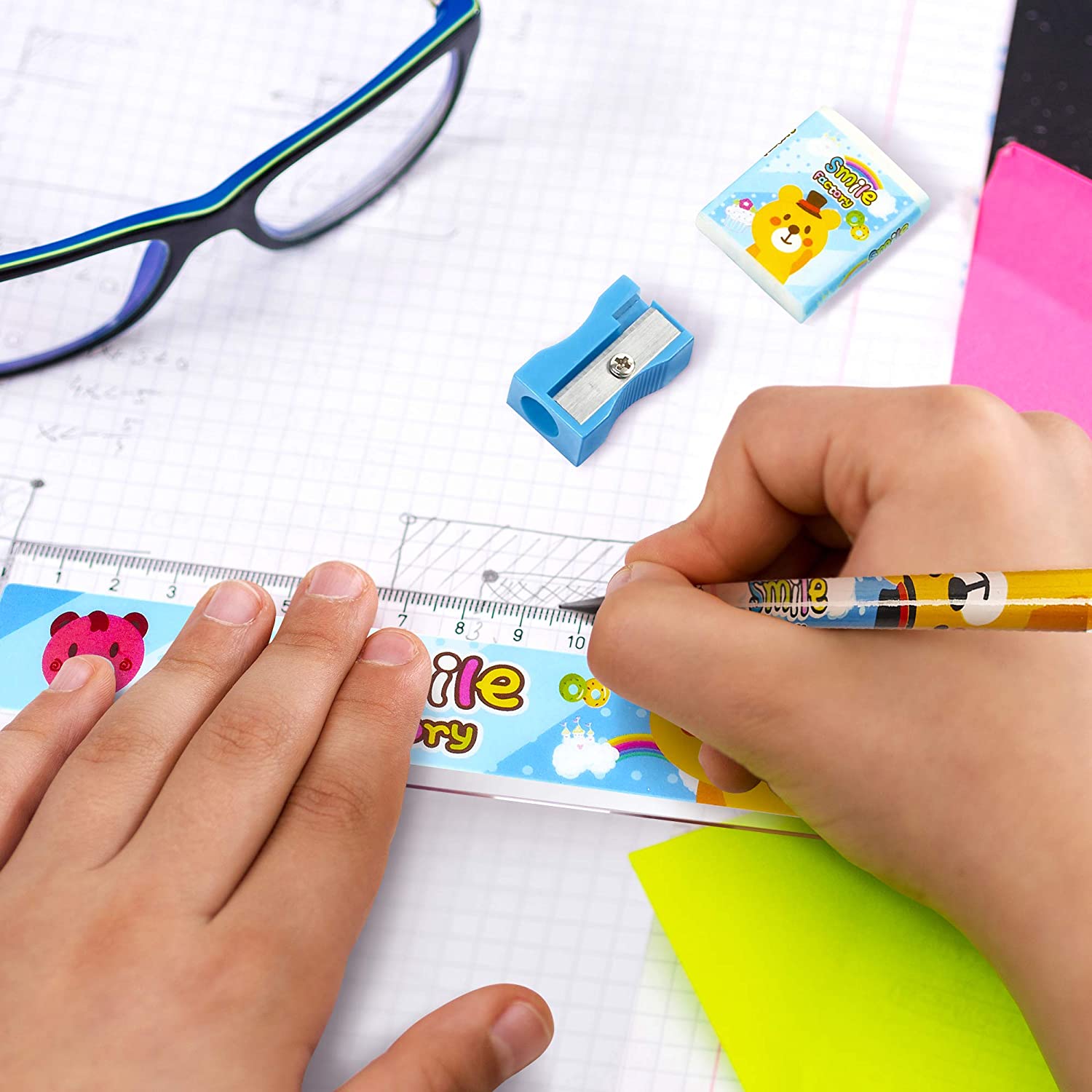 THE TWIDDLERS, 40 Kids Stationery Sets, 20 Pink & 20 Blue, Contains Two Pencils, Ruler, Sharpener & Eraser - Image 4