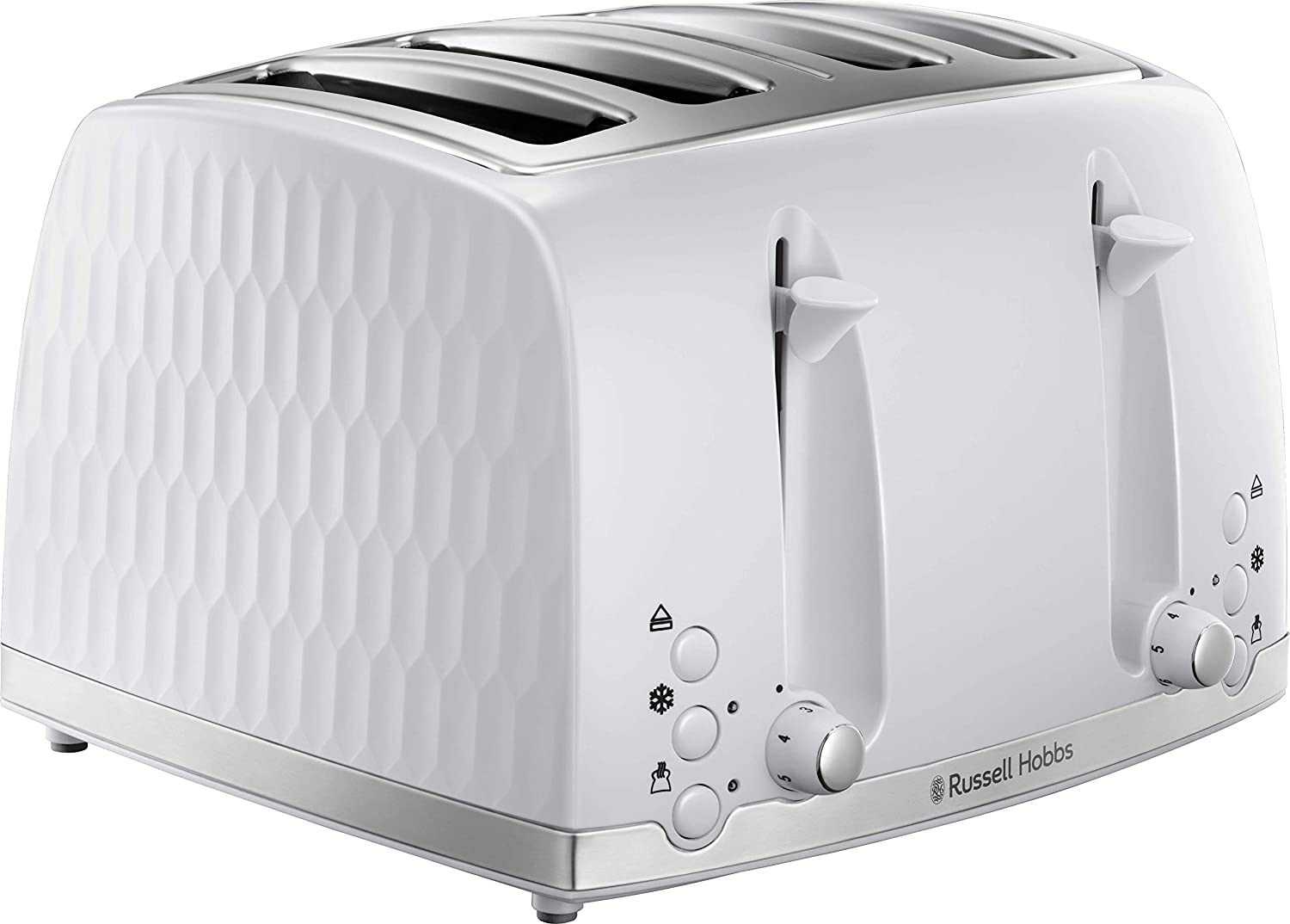 Russell Hobbs Honeycomb 4 Slice Toaster (Independent & Extra wide slots with high lift, 6 Browning levels
