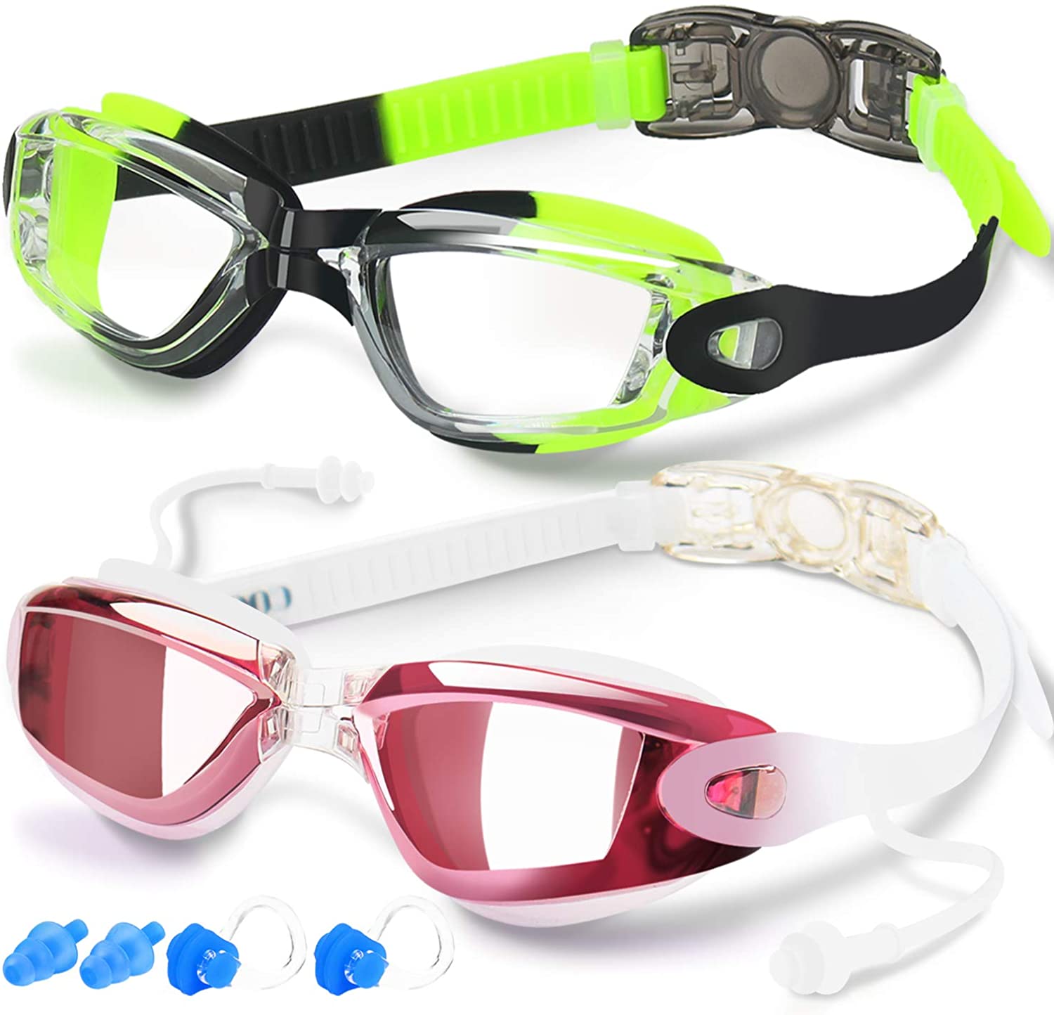 COOLOO Swimming Goggles, 2 Pack Swim Goggles for Adult Men Women Youth Kids 8+